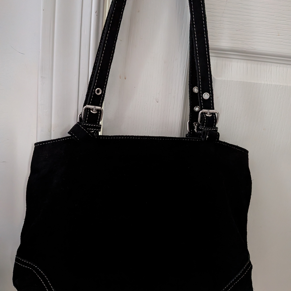 Newport News Black Suede/Genuine Leather Shoulder Bag - Picture 2 of 8